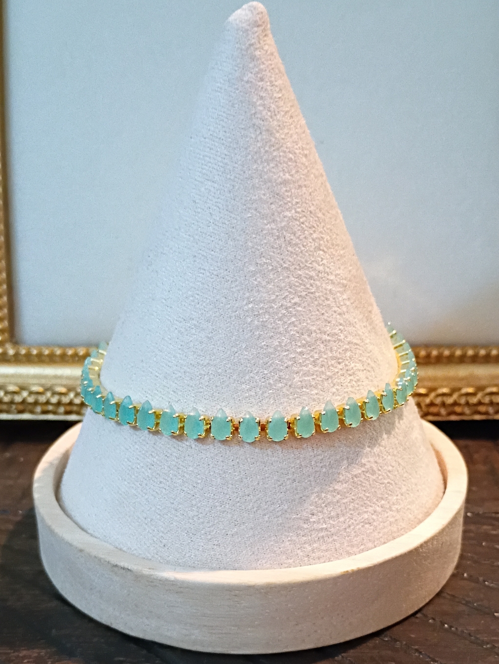 New Gold Plated Bracelet with Aqua Oval Stones